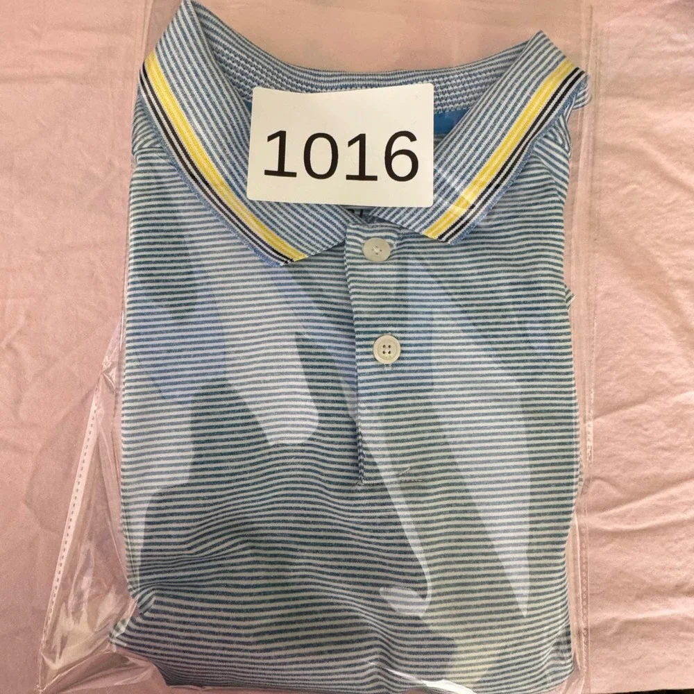 Nike Dri-FIT Polo Shirt Mens Lg Blue Striped Golf Performance Casual Sporty